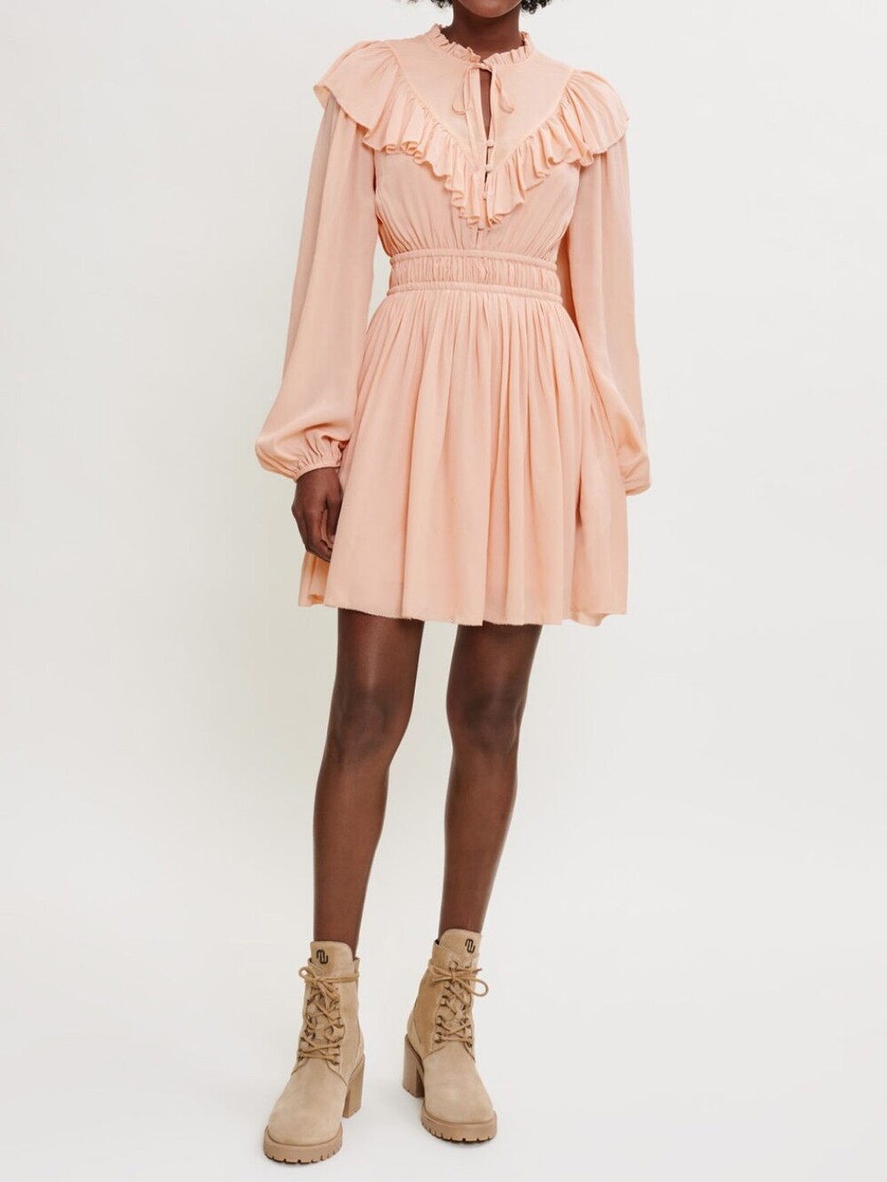 With Tag | Maje Riava Ruffle Ruched Dress - Picture 2 of 8